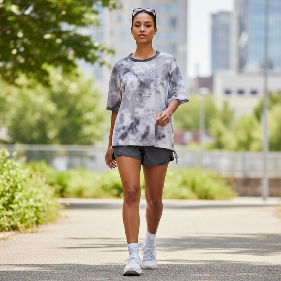 NIKE Boxy Gray Mesh Tee 1X Top Shirt Drawstring Hem Sports ICON CLASH - Picture 11 of 11